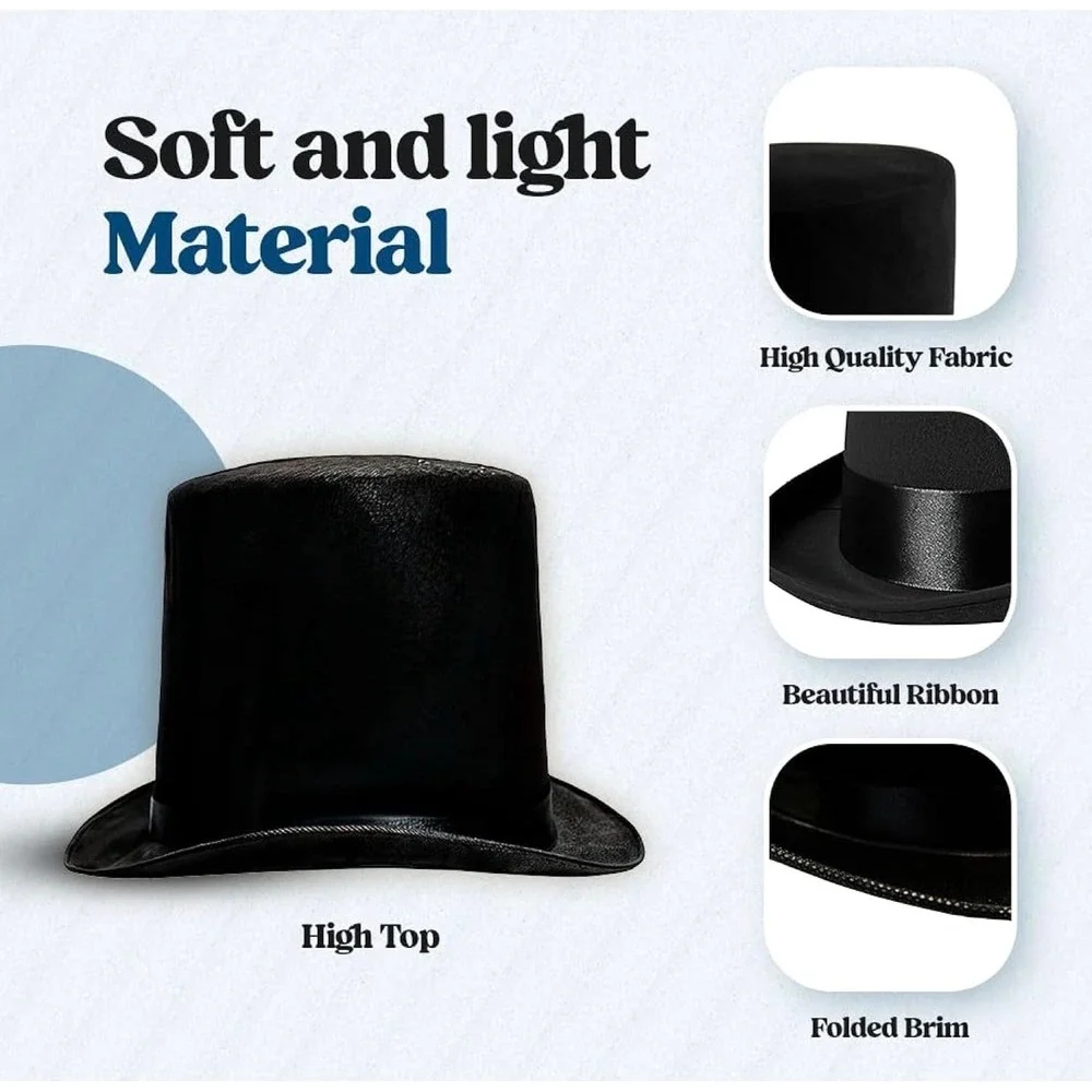 Black Top Hat Costume Accessory Adult Cosplay Party Novelty